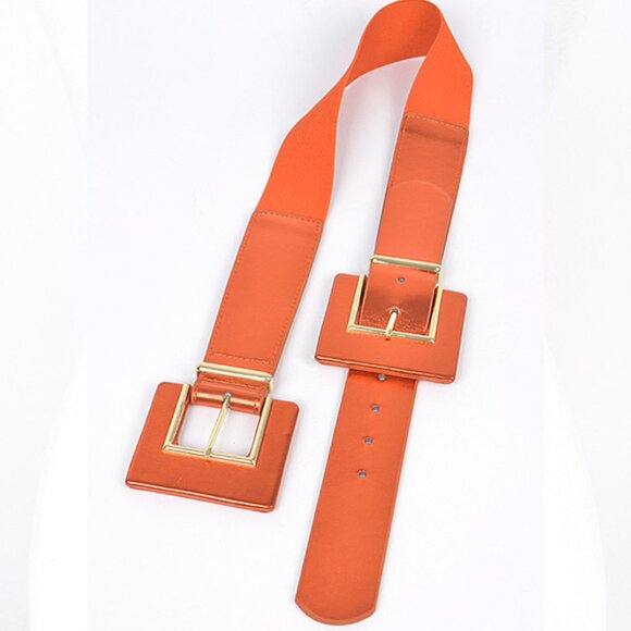 BNWT Metallic Double Buckle Elastic Fashion Belt Square Buckle Stretch Belt - Picture 5 of 5